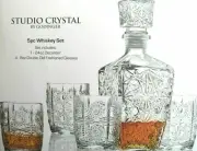 STUDIO CRYSTAL 5PC WHISKEY DECANTER(24oz) & 4 GLASSES(8oz) SET Godinger