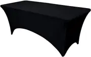 OutdoorLines Fitted Tablecloth Black Table Clothes for 4 Foot Rectangle Table - Elastic Spandex Massage Bed Cover, Stretch Wrinkle Free Linens for Party, Wedding, Birthday, Banquet, Vendor