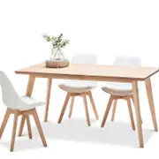 Bruno 5 Piece Natural Ash Wood Dining Set With Replica White Padded Eames Chairs