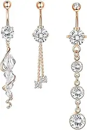 [Decentraland] 1SET Silvery With Zircon 1.6mm(14G) Long Spiral-Shaped Dangling Belly Button Ring Piercing For Women Body Piercings Jewelry Hypoallergenic Titanium Steel Stainless Steel 10mm