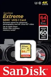Sandisk 64GB FS extreme V20 4K SD card for Canon XC15 XC10 G40 G30 R70 R72 R700