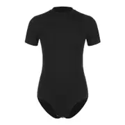 Men's One Piece Short Sleeve Button Crotch Shirt Bodysuit Leotard Romper Pajamas Undershirt black XL