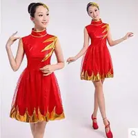 在飛比找蝦皮購物優惠-現代舞表演服快板服裝打鼓服亮片排舞表演服紅色短裙女現代舞表演