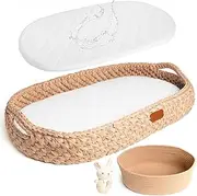 Handmade Baby Changing Basket with a Soft Changing Pad and Waterproof Cover, Cotton Moses Basket, Changing Table Topper for Dresser | Boho Bassinet, Boho Baby Changing Basket,Baby Lounger