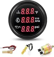 ARTILAURA Triple Gauge Set 3in1 (Watertemp + Oil Pressure Gauge + Tachometer) 2" 52mm AUTO Boat Gauge Kit with Watertemp Sensor Oil Pressure Sender for Marine Truck