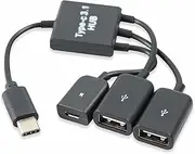 USB 3.1 Type-C USB-C to Dual USB Type-A Ports OTG Adapter Cable Converter Cord with Micro USB Power Supply Plug