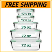 Multi-Size Airtight Glass Food Storage Containers with Snap Lock Lids - Set of 5