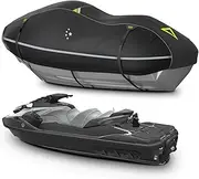 LIBZAKI Jet Ski Cover PWC Cover 2-3 Seats Heavy Duty Waterproof 600D UV Resistant Fits for Yamaha Sea-Doo Kawasaki up to 136~145" Black