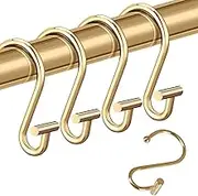 Decorative Shower Curtain Hooks Rust Proof for Bathroom, 12pcs Premium Rust Resistant Hooks Glide Shower Ring Hang Holder T Shape Hooks for Living Room (Gold)