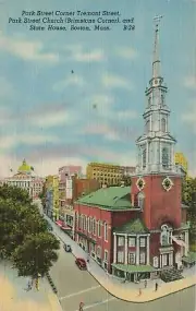 1930's Boston MA Postcard Park Street Church Brimstone Corner UNPOSTED MA152