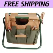 Earth Tone Canvas Gardening Stool with Organizer Tool Bag - Easy Storage