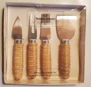 Natural Elements Cheese Knife Set Charcuterie Board Rattan Handles - Set of Four