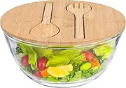 LOVYANXUE 10.6" Glass Salad Bowl with Lid, 4.7 Quart Large Capacity Serving Bowls and Mixing Bowls with Utensils, Versatile Serving Dish for Salads,Fruits,Pasta,Popcorn,Trifle Bowl, Microwave Safe