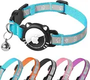 AgoumLux Airtag Cat Collar, Reflective Cat Collar with Apple Air Tag Holder, Breakaway GPS Tracker Pet Collar with Bell for Cat Kitten, Blue, S(9-11 Inch)