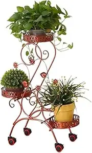 Plant Display Stand Modern Metal Plant Rack Durable Shelf Rack with Wheels Indoor Outdoor Flower Holder Rack 3 Tier Corner Flower Holder Pot Holder Stands French Tiered Wrought Iron Plant Di