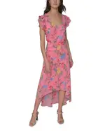 Karl Lagerfeld Paris Floral High Low Flutter Sleeve Dress