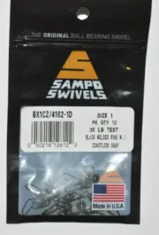 sampo swivels ball bearing welded ring w/ coastlock snap size 1 30lb black