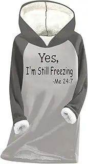 Binmer Yes,I'm Still Freezing Me 24:7 Sherpa Lined Hoodies Warm Thick Fleece Winter Pullover Plus Size, D-Gray, Medium