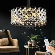 Modern Caged Ceiling Fan with Light Crystal Fandelier with Remote Control 18”...