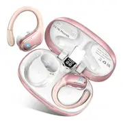Wireless Earbud Bluetooth 5.4 Headphones, Bluetooth Earbuds Deep Bass Noise Cancelling Mic, Wireless Ear Bud with LED Display, Rose Gold