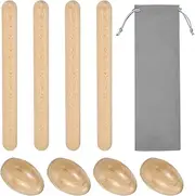 uxcell 4 Pcs Wood Egg Shaker Wood Musical Eggs with 2 Pairs Drum Sticks Hand Percussion Shaker Wooden Hand Percussion Instrument for Painting Music Party (Wood Color)