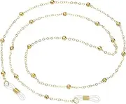 [uxcell] Eye Glasses Holders Around Neck, Light Gold Metal Bead Eyeglasses Strap Fashion Stylish Beaded Lanyard Glasses Chain for Women Sunglasses Old Lady Glass, 1 Pcs