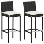 Garden Bar Stools with Cushions 2 pcs Black Poly Rattan vidaXL