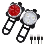 2×USB Rechargeable LED Bike Lights Set Headlight Taillight Caution Bicycle Light