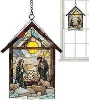 Radiant Design Sun Catchers, Christmas Nativity Scene, Religious Christmas Ornaments, Decorative Acrylic Nativity Set for Home Decoration, Indoor, Outdoor, Multicolour