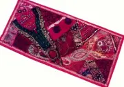 40" VINTAGE SARI ART DÉCOR BEAD SEQUN WALL HANGING TABLE RUNNER THROW TAPESTRY