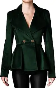 [CYLADY] Women's Notched Lapel Vintage Office Button Front Velvet Blazer