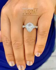 14K SOLID WHITE GOLD PEAR MOISSANITE AND NATURAL DIAMOND ENGAGEMENT RING 1.85CTW