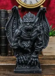 Gothic Winged King Kong Ape Man Gargoyle Perching On Celtic Pedestal Figurine