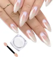 White Pearl Chrome Nail Powder,Mirror Effect Aurora Magic Pearlescent Nail Je...
