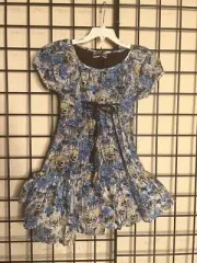 NWT NEW Blue/Green/Brown Floral Designer Saurette PLUSH A-symmetrical Dress 5/6Y