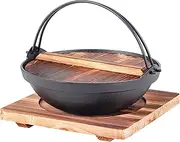 Japanese Style Sukiyaki Tetsu Pot Cast Iron Sukiyaki Pot with Wooden Lid and Trivet Hanging Stove Nabemono Hot Pot Home Use or Hiking Stove Pan Stockpot Wok for Outdoor (9.5"D (3-4 Person))