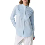 rag & bone Ainsley Lace Appliqué Cotton Button-Up Shirt in Light Blue at Nordstrom, Size Medium