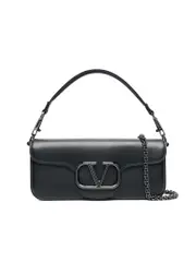 Valentino Garavani Loco Calfskin Shoulder Bag in Black with Black Hardware