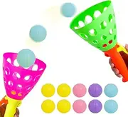 12 Pieces Catch Ball Game Children, Outdoor Games for Children, Catch Ball Set with 2 Start Baskets and 10 Balls, Game for Children, Catch Ball Game for Boys Girls, Party, Garden, Indoor and