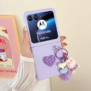 [Jarttarn] Compatible with Motorola Razr 40 Ultra 5G 2023 Case Folding Skin Feeling Belt Cartoon Hair Ball Protective Case Cover (Purple)
