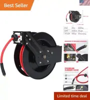 50ft Auto Rewind Retractable Air Hose Reel with Brass Fittings and Wall Mount
