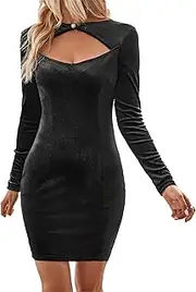 [Generic] Women's Hollow Out Scoop Neck Dress Long Sleeve Bodice Mini Dress Cocktail Wedding Party Short Dresses