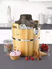 New Oster 4-Qt Wood Bucket Ice Cream Maker Electric Frozen Yogurt Sorbet Kitchen
