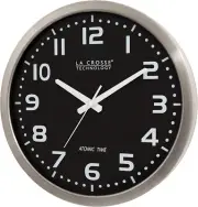 WT-3161BK 16 Inch Stainless Steel Atomic Clock, Analog, Silver