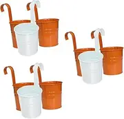 Kisangel 3sets Hanging Iron Bucket Railing Flower Pot Wall Mounted Garden Planter for Balcony Random Color 3pcs*3