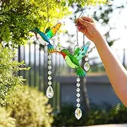 2PCS Hummingbird Stained Glass Window Hanging Ornament,Rainbow Maker Crystal Prism Suncatcher Home Garden Party Decoration