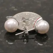 14k White Gold Genuine Diamond & AAA White Cultured Pearl Stud Earrings TPJ
