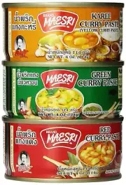 Maesri Thai Curry Paste Set 4 Ounce Pack of 6 Green Red Yellow No Preservatives