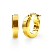 Bevilles 9kt Yellow Gold Silver Infused Small Flat Tube Edged Hoop Earrings