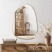 Irregular Wall Mirror Asymmetrical Mirror, 28''X20'' Golden Wood Framed Mirror f